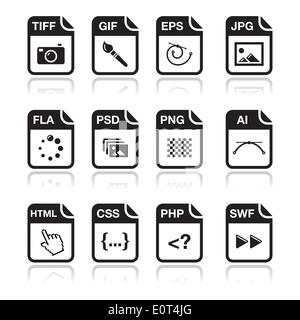 File type black icons - graphic and web design, web development Stock Vector
