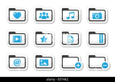 Folder documents music film icons set Stock Vector