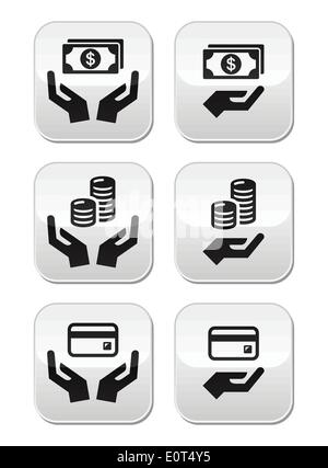 Hands with money vector buttons set Stock Vector