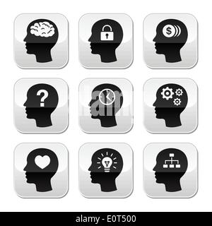 Head brain vector buttons set Stock Vector