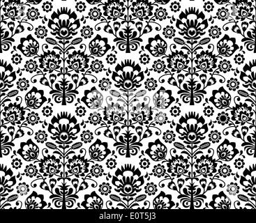 Seamless floral polish pattern in black and white Stock Vector