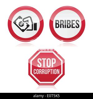 No bribes, sto corruption red warning sign Stock Vector