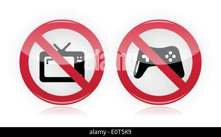 No computer games, no tv warning signs - vector Stock Vector