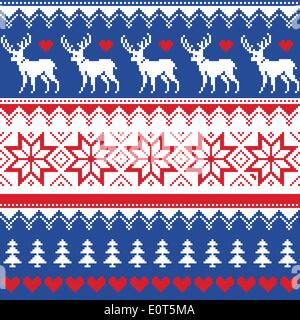 Nordic seamless pattern with deer and christmas trees Stock Vector