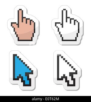 Pixel cursors icons - hand and arrow Stock Vector