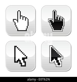 Pixel cursors buttons- hand and arrow icons Stock Vector