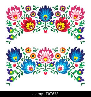 Polish floral folk art embroidery patterns for card - wzory lowickie, wycinanki    Traditional vector pattern form Poland - paper cutouts style isolat Stock Vector