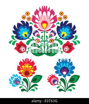 Polish floral folk art embroidery pattern - wzory lowickie, wycinanki  Traditional Slavic vector pattern form Poland - paper cutouts style isolated on Stock Vector