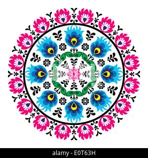 Polish traditional folk art pattern in circle - wzory lowickie, wycinanki    Decorative floral vector patters set - paper cutouts style isolated on wh Stock Vector