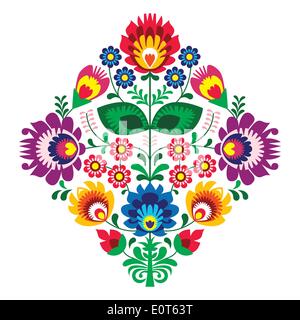 Polish Folk art embroidery with flowers - traditional pattern wzory lowickie, wycinanki  Decorative traditional vector patterns set - paper catouts st Stock Vector