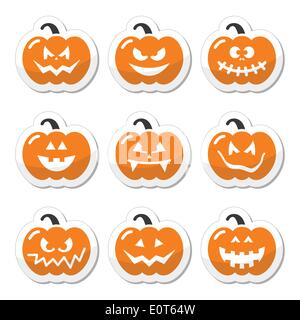 Halloween pumkin vector orange icons set Stock Vector