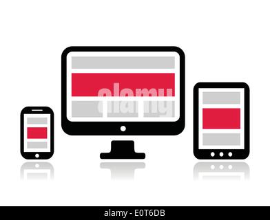 Responsive design for web - computer screen, smartphone, tablet icons set Stock Vector