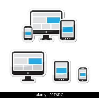 Responsive design for web - computer screen, smartphone, tablet labels set Stock Vector