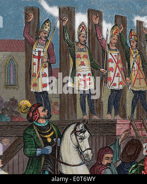 Spanish Inquisition. Auto de fe. Ritual of public penance of condemned heretics. Engraving, 19th century. Color. Stock Photo