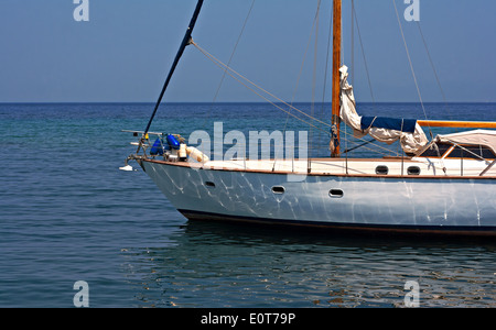 Single Yacht on a beautiful summers day in the Aegean sea Stock Photo