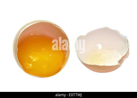 Broken egg shell isolated on a white background. Stock Photo