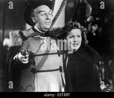 Charles Laughton and Maureen O'Hara, on-set of the Film, 'Jamaica Inn', 1939 Stock Photo