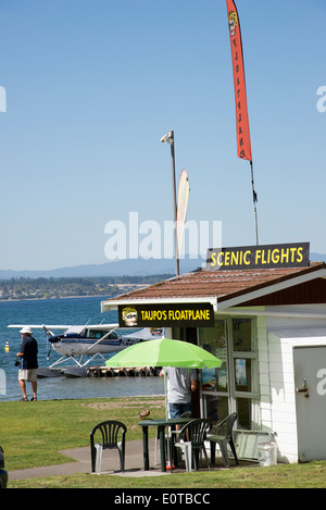 Lake Taupo tourists and float plane on the North Island New Zealand Stock Photo