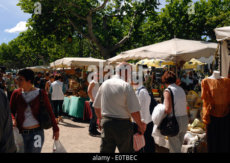 Typical Street market in a beautiful village of Fontvielle in Provence Stock Photo