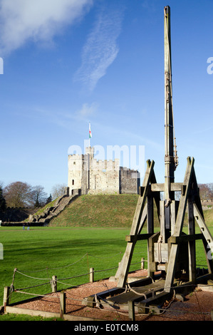 Norman Keep and Trebuchet, Cardiff Castle, Cardiff, South Wales, United Kingdom. Stock Photo