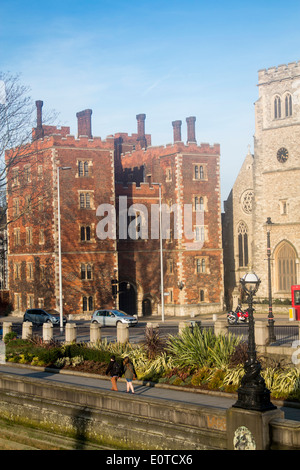 Lambeth Palace gatehouse entrance from Lambeth Bridge the official residence of the Archbishop of Canterbury London England UK Stock Photo