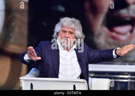 Rome, Italy. 19th May, 2014. Italian political party Five-Star Movement's leader Beppe Grillo attends a TV programme named 'door to door' in a bid to campaign for the upcoming European Parliament election, in Rome, Italy, May 19, 2014. Credit:  Alberto Lingria/Xinhua/Alamy Live News Stock Photo