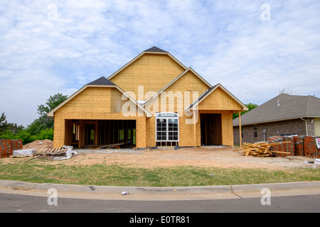 New home construction, showing a house ready to be bricked. Oklahoma City, Oklahoma, USA. Stock Photo