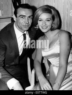 March 3, 1963 - London, England, United Kingdom - SEAN CONNERY meets the new female star of his latest Bond film 'From Russia with Love'. DANIELA BIANCHI, 21, is from Rome and was selected to play Bond's girlfriend after a three month search involving than 200 girls from all over Europe. Connery and Bianchi smile a reception at the Connaught Hotel this evening. (Credit Image: © Keystone Press Agency/ZUMA Press Wire Stock Photo