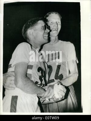 Sep. 09, 1960 - 1960 Olympic Games In Rome - Britain's Don Thompson Wins Our Second Gold Medal Donald Thompson, of Great Britain, gained our second gold medal of the Olympics when he won the gruelling 50 kilometres walk breaking the Olympic record. Photo Shows:- Don Thompson, of Britain, (nearest camera) who won Britain;s second gold medal in the Olympics 50 kilometres walk, is congratulated by John Ljunggren, of Sweden who was second. Stock Photo