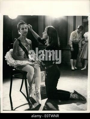 Aug. 08, 1960 - Dress rehearsal for the new type ballet - musical ''The princess'' a dress rehearsal for the new type ballet-musical ''The princess'' was held today at the strand theater, It is the tale of a princess and a comer which its American producer and director Ted Kneeland will present at the theater for a limited season commenting Aug 23. photo shows 12-year - old Claudia Cravey, hailed as ''America''s first baby ballerina''' who portrays the princess in her early youth, is assisted with her make-up y Jo Ann, wife of the producer, and also responsible for the story and choreograph. Stock Photo