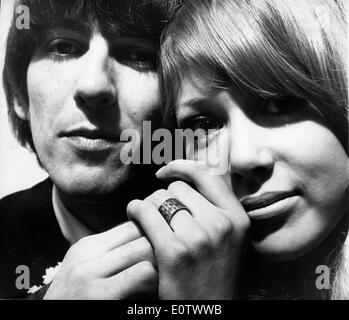 Close-up of Beatle George Harrison and wife Pattie Boyd Stock Photo