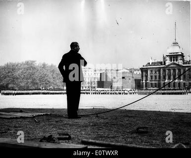 Silhouette of Harold Macmillan standing by the river Stock Photo