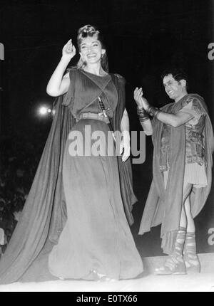 Singers Maria Callas and Mirto Picchi on stage after performing 'Norma' Stock Photo