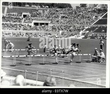 Aug. 31, 1960 - Olympic games in Rome. Mary Bignal wins her hurdles heat. Photo shows Britain's Mary Bignal seen leading over the last hurdle to win her heat in the women's 80 metres hurdles, to qualify for the semi-final Rome today, with a time of 11.2 secs. Stock Photo