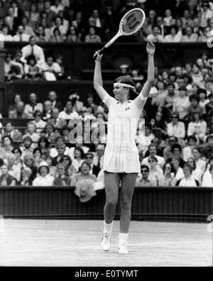 Hana Mandikova cheering during a tennis match Stock Photo