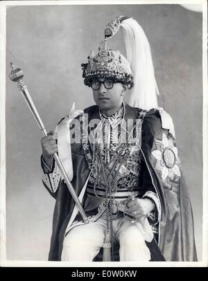 Oct. 15, 1960 - King And Queen Of Nepal Arrive On Monday For Sate Visit: Photo Shows King Mahendra Bir Bikram Shah Deva, of Nepal, who arrives with his Queen on Monday for a three-day State Visit - pictured in This Coronation robes. Stock Photo