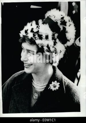 Nov. 11, 1960 - princess Margaret Visits N.z. Ship ctago. to represent queen at royal wedding. Princess Margaret, accompanied by her husband, Anton Armstrong-jones , today visited the newzeland frigate H.M.N.Z.S., in the pool London. It was announced today that princess Margaret is to attend the wedding in Brussels next month of king baudeouin and dona fabiloa, as the queen's representative, photo shows princess Margaret , wearing a charming feathered hat, on board the otago today. Stock Photo