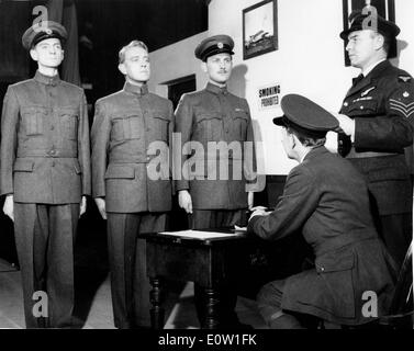 Actor Alec Guinness as a soldier in film scene Stock Photo