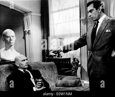 Yul Brynner and Martin Benson in a scene from 'Once More with Feeling' Stock Photo