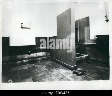 Apr. 04, 1961 - Preparing for the trial Adolf Eichmann. He is accused of Mass Murder of Jews - In Germany.: The trial opens in Jerusalem tomorrow of the massmurder of millions of Jews - in Nazi wartime concentration camps. Photo shows A corner of Eichmann's strongly guarded prison cell - with private ''bathroom'' facilities - in his secret detention centre. Trial opens in Jerusalem tomorrow. Stock Photo