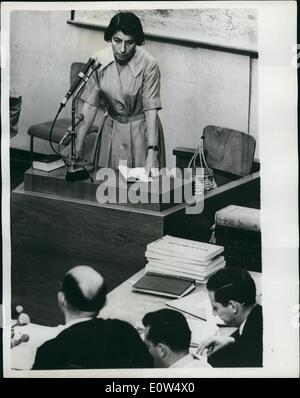 May 05, 1961 - Mrs. Lubetkin-Zuckerman gives evidence at trial of Adolf Eichmann: One of the witnesses who gave evidence at the Stock Photo
