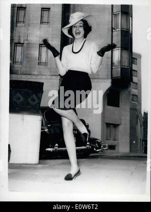 Oct. 10, 1961 - RECEPTION FOR AMERICAN ACTRESS IN LONDON. A reception was held this afternoon at the Dorchester Hotel for American actress PAULA PRENTISS, one of the store of the new Bob Hope Comedy ''Bachelor in Paradise'' which tins its preview at the Coliseum on Thursday. The trip to London's is part of Paula's honeymoon for she married New York Stage direotor RICHARD BENJAMIN in New York last Friday- PHOTO SHOWS PAULA PRENTISS in a jovial mood as she poses for the photographers outside the Dorchester Hotel today. Stock Photo