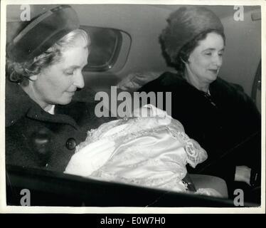 Dec. 12, 1961 - CHRISTENING DAY FOR VISCOUNT LINLEY. VICSOUNT LINLEY the 6 1/2 week old son of PRINCESS MARGARET and the EARL OF SNOWDON was this afternoon christen en DAVID ALBERT CHARLES - at Buckingham Palace... KEYSTONE PHOTO SHOWS:- Viscount LINLEY arriving by car at Buckingham Palace for the christening this afternoon. Stock Photo