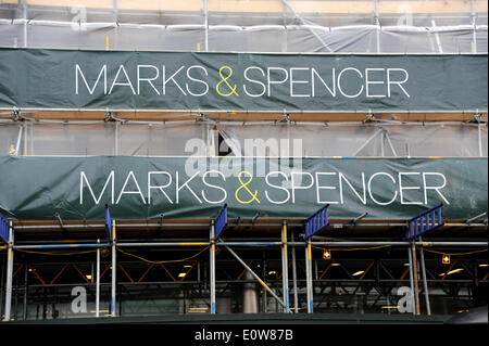 Brighton Sussex UK 20 May 2014 - The Marks & Spencer store in Western Road Brighton which is undergoing refurbishment work on the exterior Marks & Spencer have announced this morning that profits are down by 3.9 percent on last year and this is the third year in a row they have fallen Photograph taken by Simon Dack/Alamy Live News Stock Photo