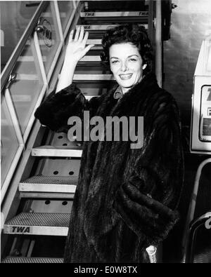 Actress Jane Russell boarding a plane Stock Photo