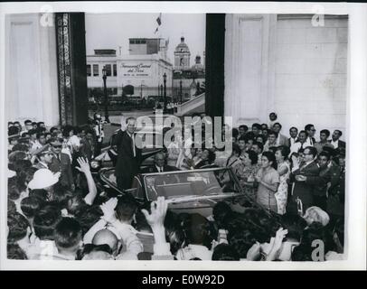 Feb. 02, 1962 - Duke of Edinburgh on visit to Latin America.: Prince Philip acknowledges the cheers of the large crowd - when he left the Palace after calling on President Prado - during his visit to Lima, Peru. Stock Photo