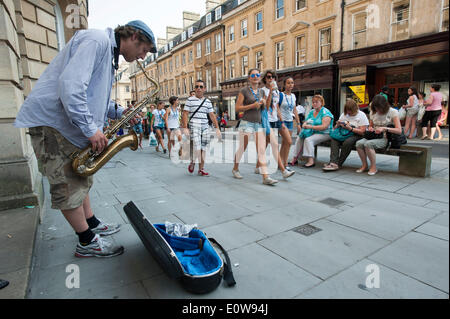 Street musician playing the saxophone, Bath, Somerset, South England, England, United Kingdom Stock Photo