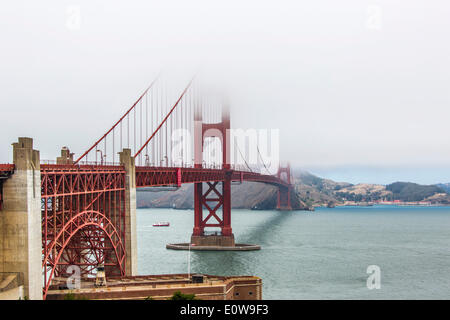 Golden Gate Bridge in fog, San Francisco, California, United States Stock Photo