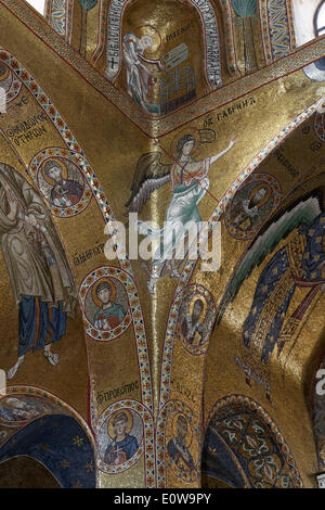 Byzantine mosaic with angels, La Martorana Church from the Norman period, Palermo, Sicily, Italy Stock Photo