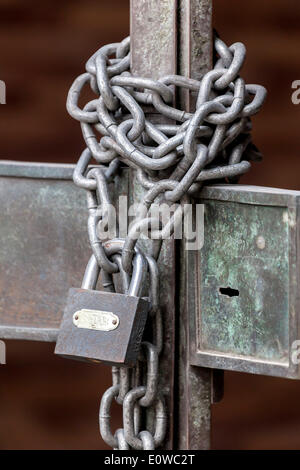 Chain with padlock on an iron gate, Budapest, Hungary Stock Photo